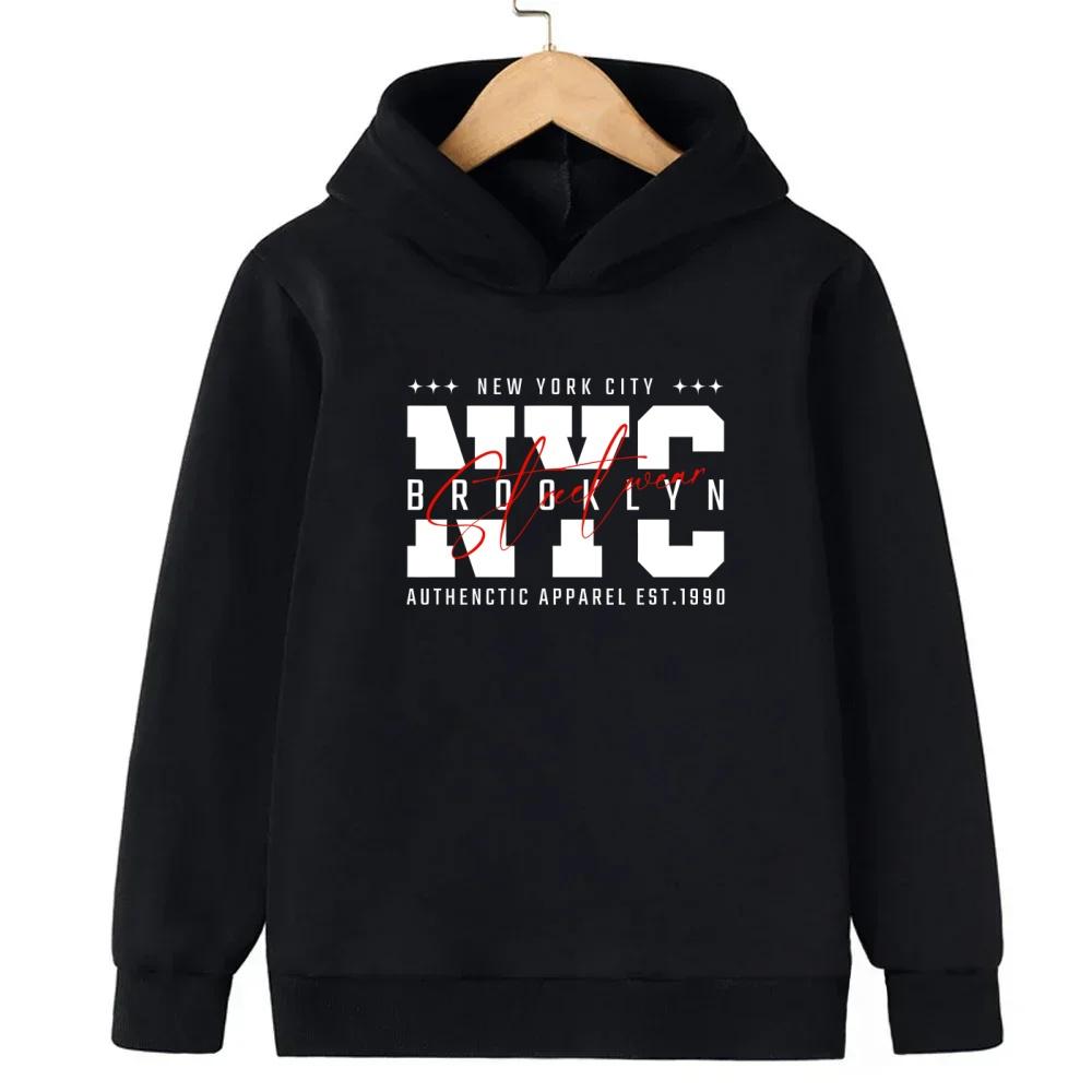 Felpe Autunno/Inverno per Ragazzi e Ragazze New York Maniche Lunghe Giubbotti Casual Minimalisti Classici Felpe con Lettere per Bambini
