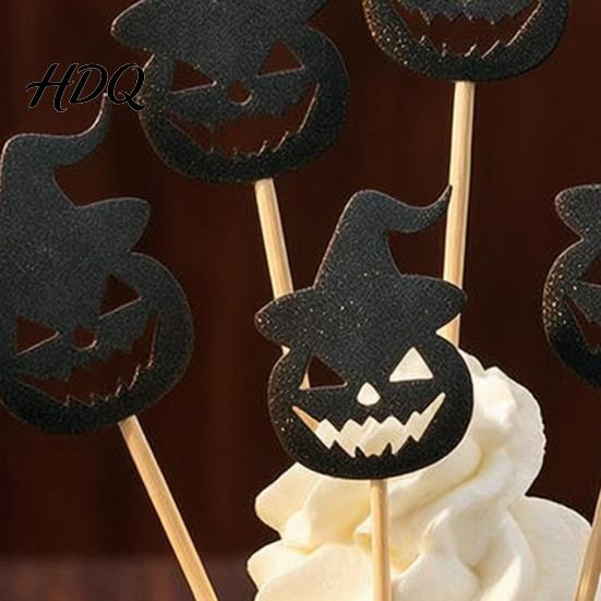 Thick Glitter Cardboard Topper 8 Pcs Halloween Cupcake Toppers Black Witch Hat