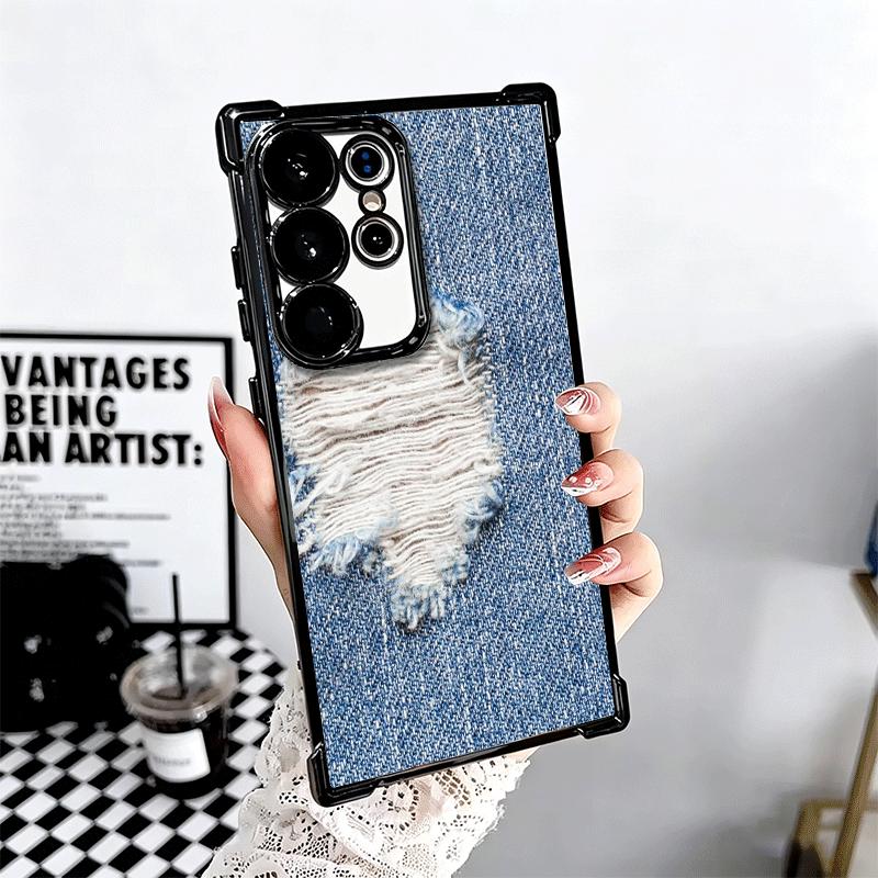 Retro Denim Pattern Soft Phone Case For Samsung Galaxy S26 Ultra S25 Edge S24 FE S23 Plus S22 S21 + S20 Plating Anti-Fall Fundas