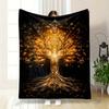 Golden Life Tree Pattern Flannel Printed Blanket Suitable for All Seasons Suitable for Living Room Office Sofa and Travel