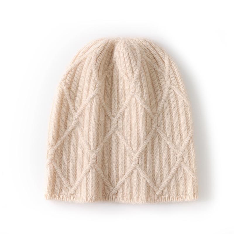 Cashmere hat solid color knitted rhombus knitted wool warm headgear cold hat winter