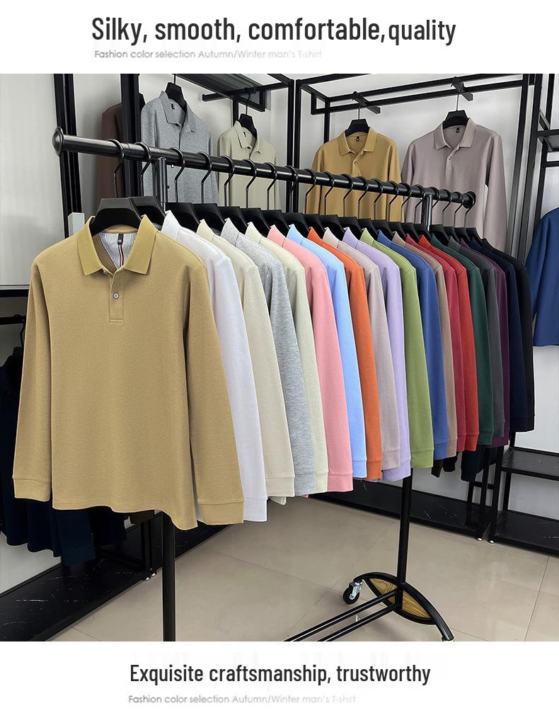 Men's Solid Color Cotton Polo Shirt - Long Sleeve Casual Top
