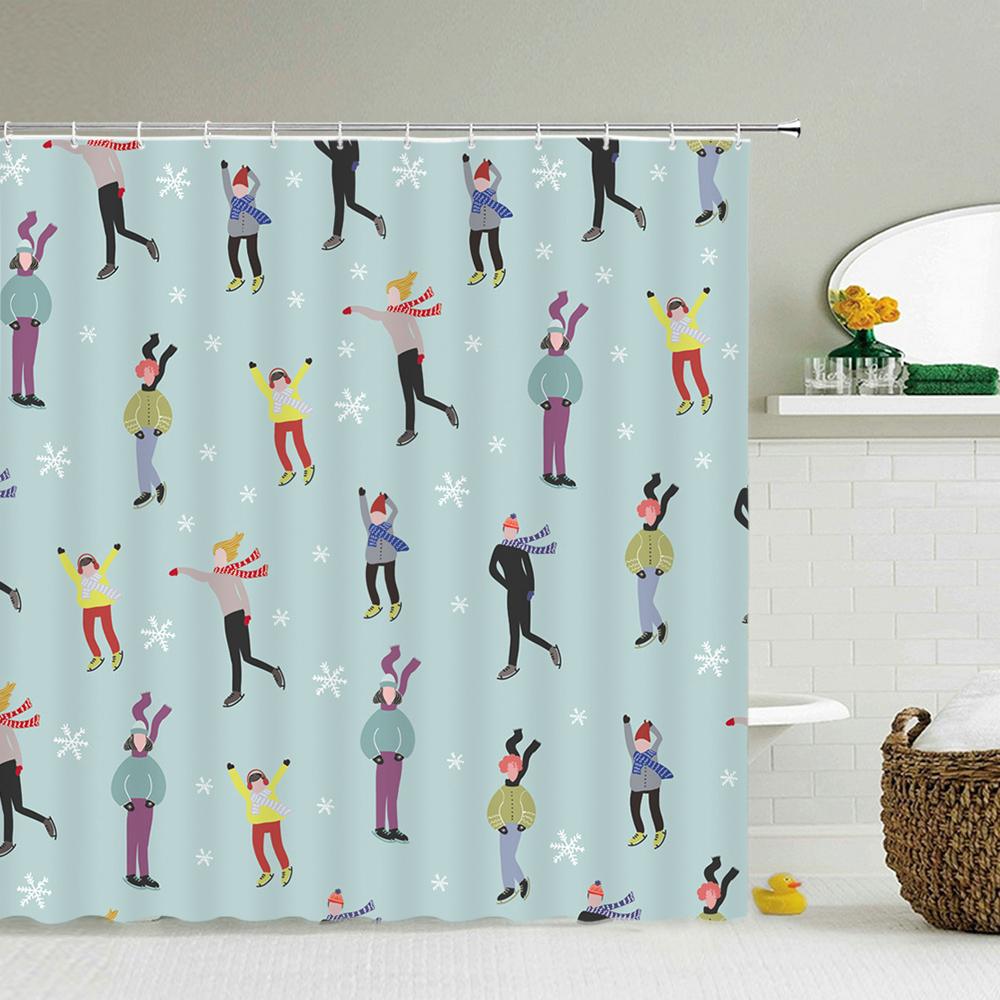 Cat Cartoon Animal Print Shower Curtain Bathroom Bathtub Shower Cover Shower Curtain With 12 Hooks Shower Curtain