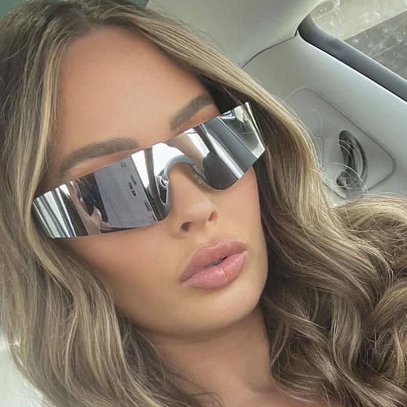 Trendy Rimless Women Sunglasses Vintage Rectangle Silvery Retro UV400 Summer Travel Eyewear