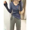 Herbst Winter Strickwaren Pullover Lange Ärmel U-Ausschnitt Niedriges Schlüsselbein Einfarbig Gestrickter Pullover Damen Dünne Oberbekleidung Koreanisch Slim Fit Basis-Pullover Damen