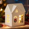 Christmas Mini Village House Figurine LED Lighted Winter Resin Town Cottage Tiny Desktop White House Ornament for Home Shelf Cabinet Table Decor