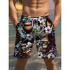 Men's 3D Gorilla Print Beach Shorts - Lightweight Polyester Drawstring Waist Casual Swim Shorts