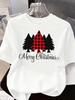 (Asian Size) Tree Plaid O-neck T Shirt Short Sleeve T-shirts Merry Christmas Fashion Women's Top Print Casual New Year Clothing Graphic Tee
