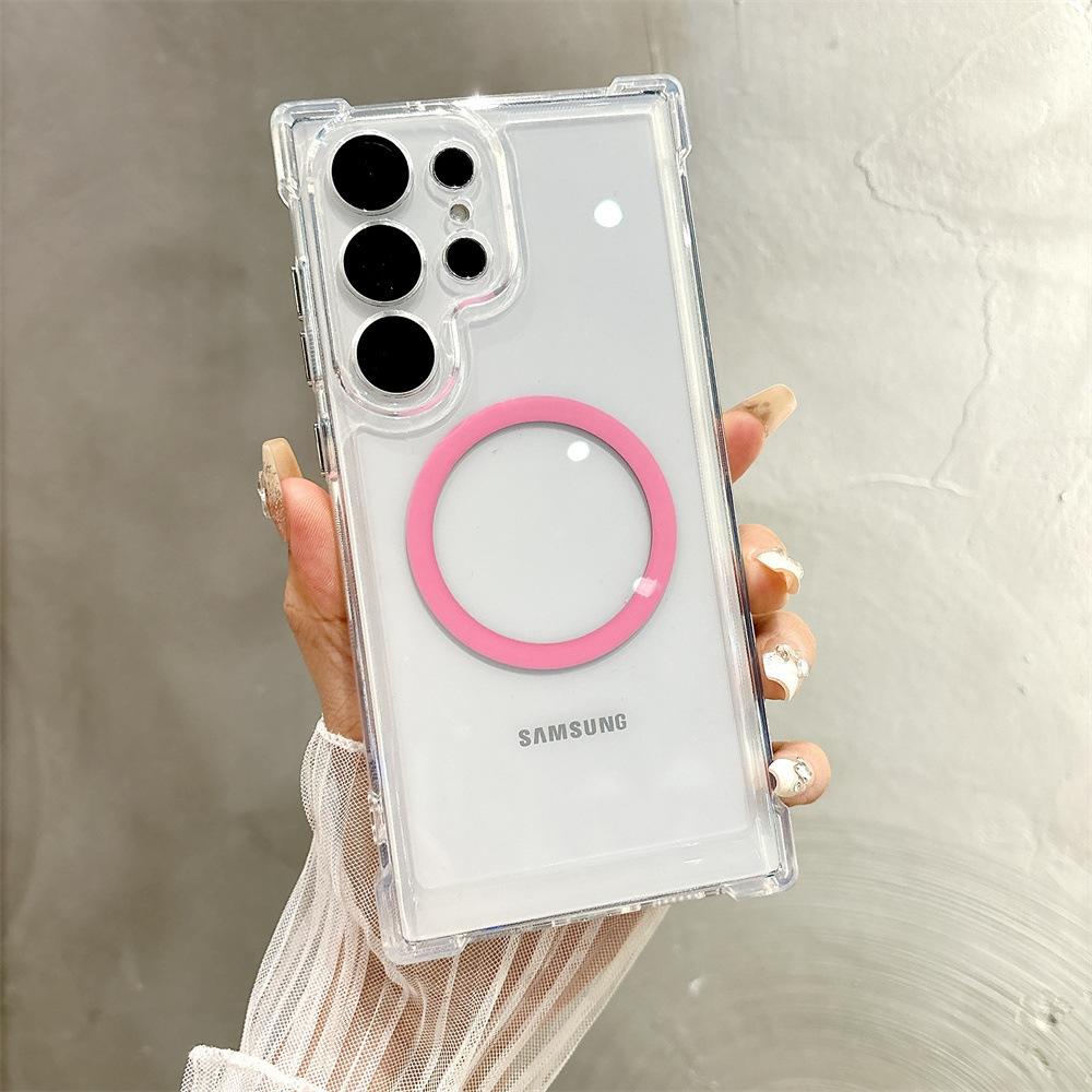 Suitable for Samsung S25U Four Corner Anti Fall Transparent Anti Fall Color Magnetic Suction Mobile Phone Case S24 Lens Film Protective Case S23
