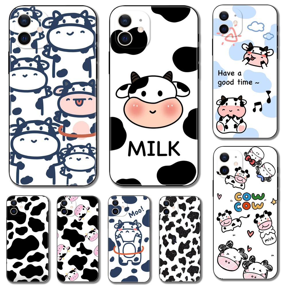 Custodia per telefono mucca da latte a macchie carina per iphone 5 5s 2020se 6 6s 7 8 plus x 10 XR XS 11 12 13 mini pro MAX cover posteriore in tpu nero