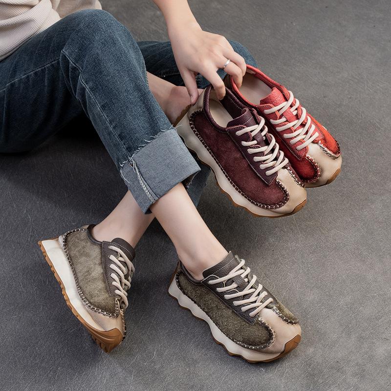GKTINOO 2025 Autumn New Retro Round Toe Genuine Leather Sneakers Women's Shoes Casual Platform Soft Soled Sports Shoes
