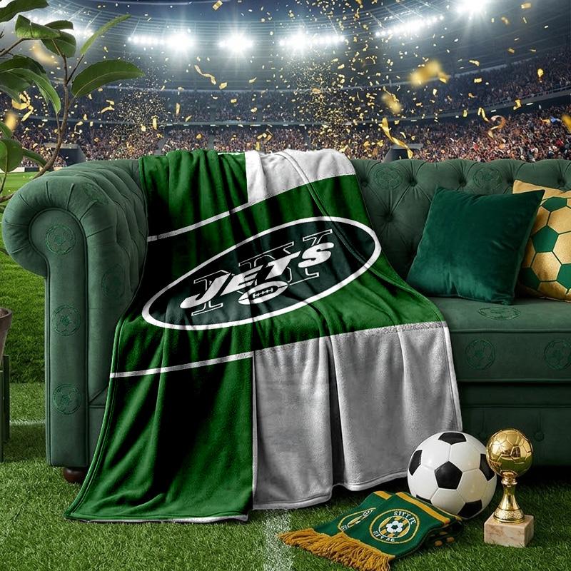Jets Football Blanket Lightweight Flannel Bedding Blanket Perfect for Travel, Camping, Living Rooms, Offices, Sofas, Fan Christmas Gift