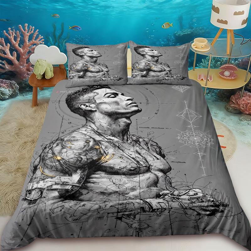 Duvet Cover Fashionfootball Star R-Ronaldo Printing Bedding Set Duvet Cover Comforter Bed Youth Kids Girl Boys Birthday Gift