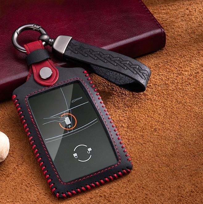 Crazy Horse Leather for Tesla Model 3 Y 2023 Car Keychain Protector Case Cover Full Cover Accessories