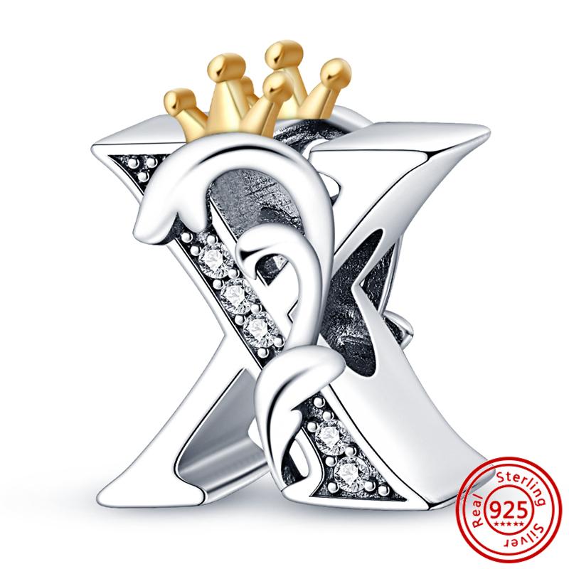 925 Sterling Silver Crown Letter Alphabet A-Z Charm Beads Fit Original  Bracelet Pendant Women DIY Name Fine Jewelry Gift