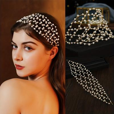 New Vintage Bride Handmade Gold Pearl Headband Flower Headpiece Bridal Girls Tiara Wedding Hair Accessories Women Hair Jewelry