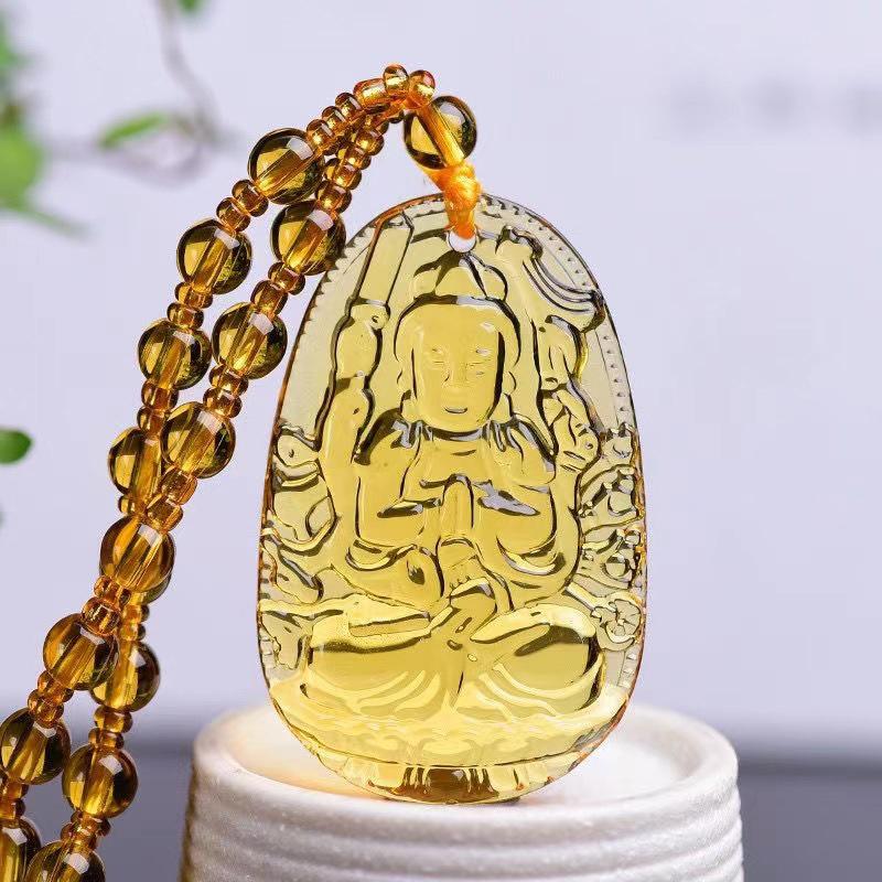 Yellow Necklace Long Sweater Chain Manjushri Pendant Amitabha Pendant Unisex Gift