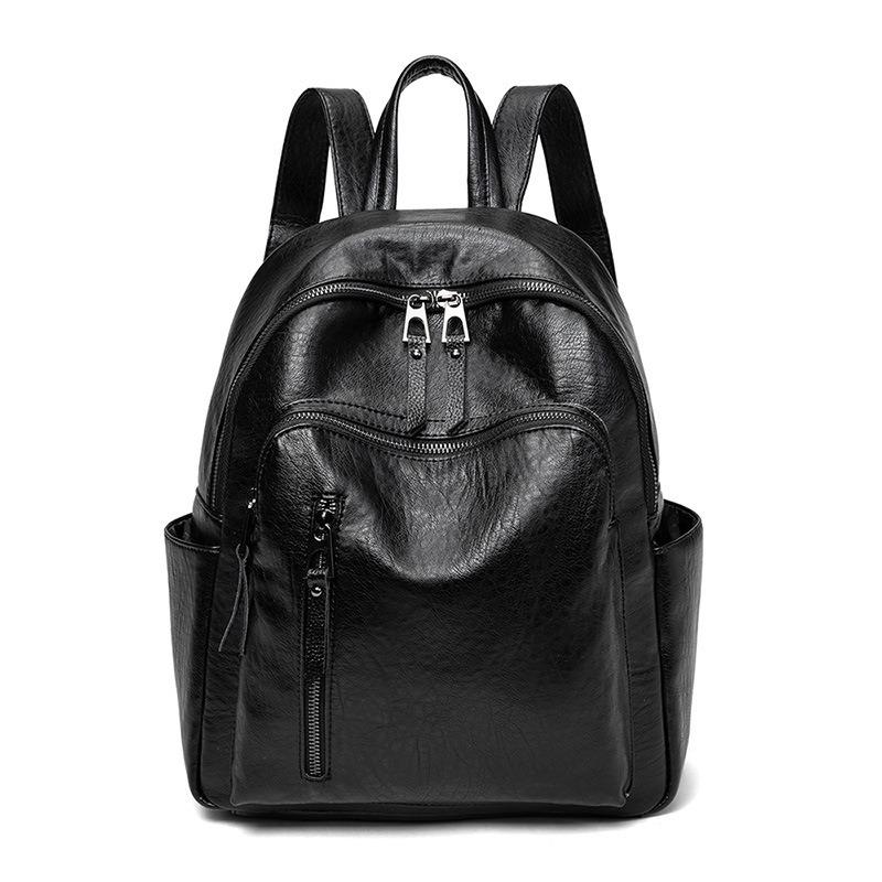 Backpack Women's Trend Pu Soft Leather Women's Bag College Style Leisure Travel Bag