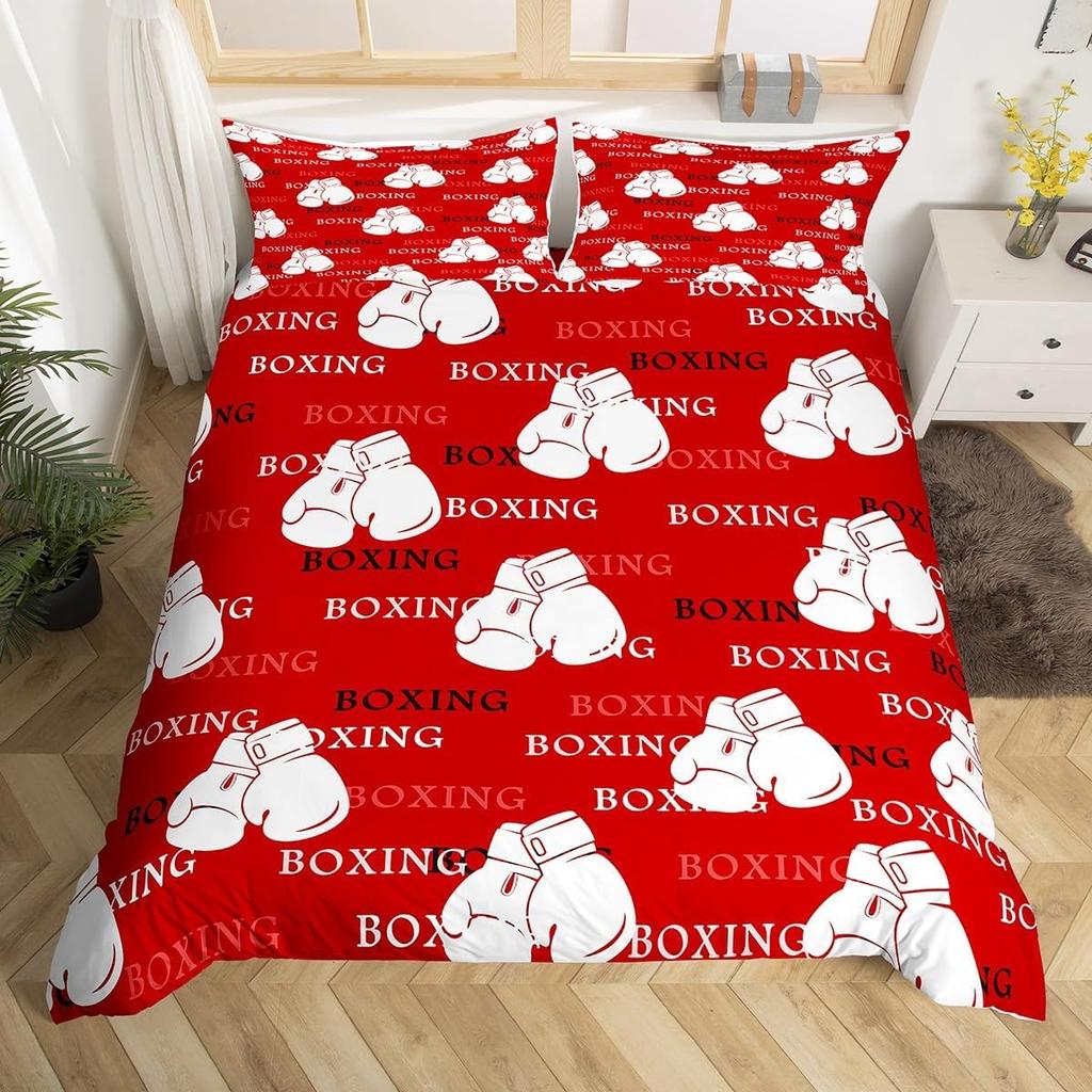 Boy Boxing Duvet Cover Twin Queen,Sports Games Theme Bedding Set Boxing Gloves Comforter Cover For Kids Teens Boxing Player Room
