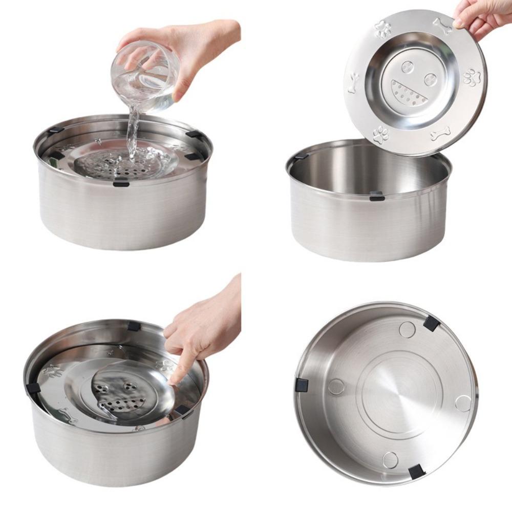 Stainless Steel Dog Water Bowl Anti-Spill Anti-Splash Pet Water Feeder Non-Slip Base Portable Anti-Suffocation Bowl Travel