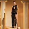 Three-color Summer Hot-selling New Sexy Fashion Lace Hollow High Split Slim Sleeveless Solid Color Dress