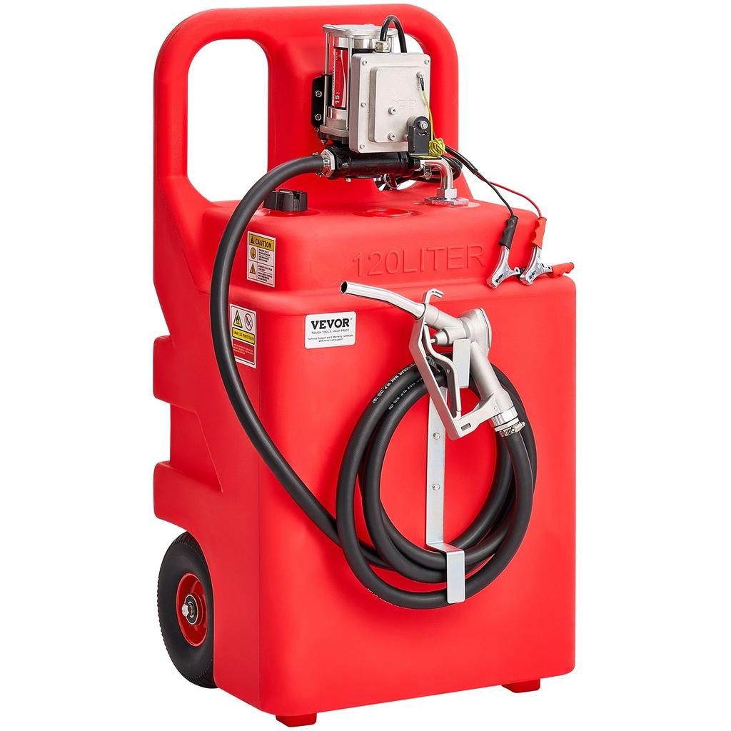 Fuel Caddy, 32 Gallon, Portable Fuel Tank with 12V DC 15 GPM Electric Fuel Transfer Pump, 13 Ft Delivery Hose & Aluminum Alloy Manual Nozzle, Gas