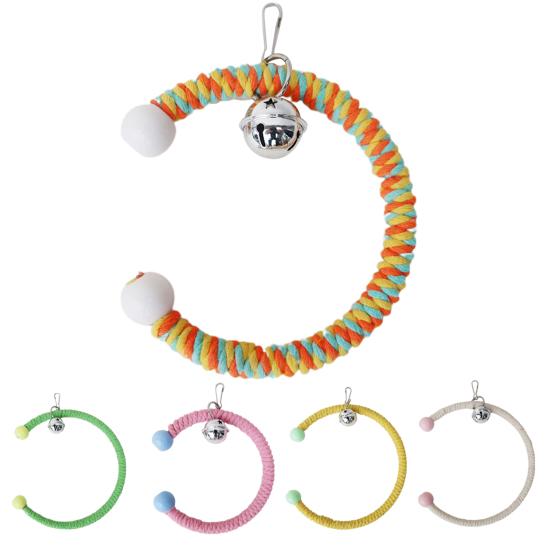 Parrot Swing Toy with Bell Climbing Toys Colorful Cotton Rope Bird Hanging Braided Chew Toy for Small Medium Parrots