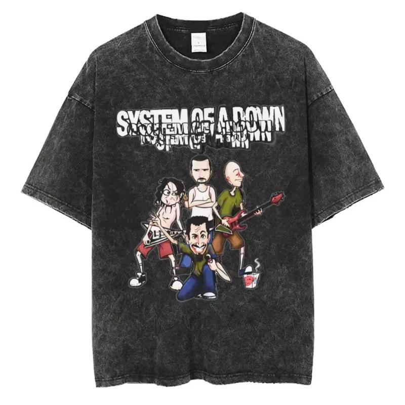 System Of A Down Toxicity Album Grafik Ausgebleichtes T-Shirt Unisex Damen Rock Oversize T-Shirts Unisex Vintage Alternative Metal T-Shirts