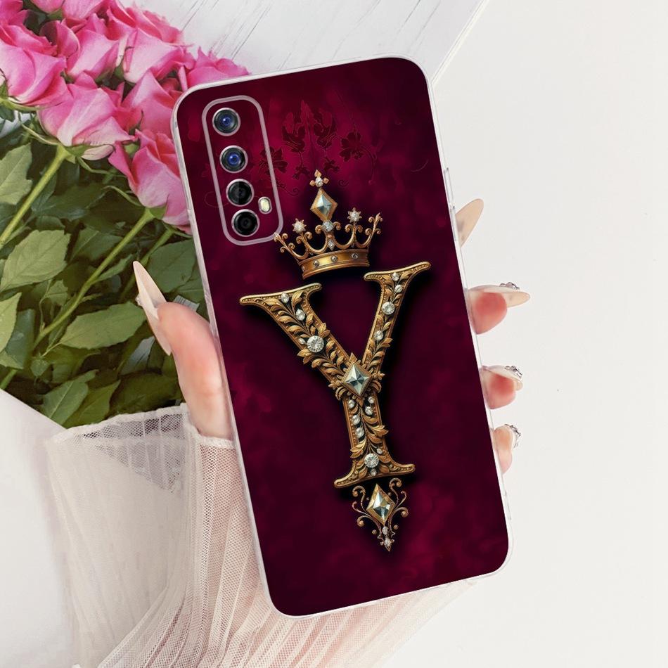 ForRealme 7 RMX2151 RMX2155 / Realme7 Pro RMX2170 Royal Crown Initial Letter Couple Phone Case Soft Silicone TPU Covers Bumpers