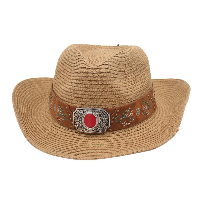 Men'S Spring And Summer Outdoor Travel Sunshade Tibetan Hat Straw Hat Women'S Seaside Vacation Upturned Edge Beach Hat Western Cowboy Hat