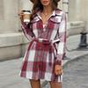 European Striped Belted Cardigan Dress - Elegant Long Sleeve A-line Midi for Autumn/Winter