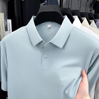 Herren High-End Eisseide Kurzarm Poloshirt - Nahtloses Chinlon Spandex Umlegekragen Sommer Top