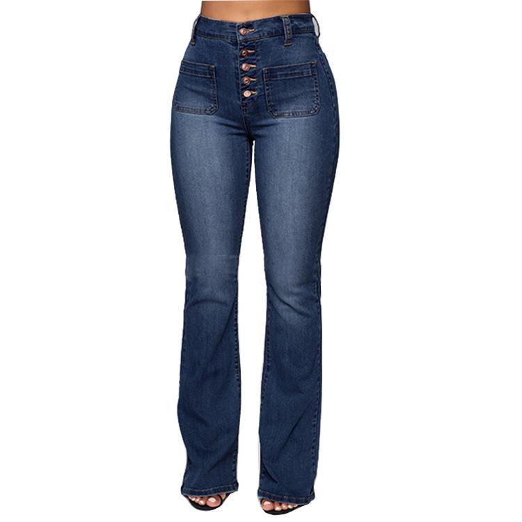 Jeans pour femmes européennes et américaines avec boucle à clou, sac à patch, pantalon délavé, jeans