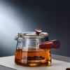 CMGF-Tea Kettle, Side Handle Glass Tea Kettle, Thickened High Temperature Resistant Tea Cooker Tea Kettle with Wooden Handle