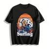 Vintage American Surfing Wave Print Tee Hawaiian Vacation Surf Top Pure Cotton T-shirt