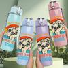 1PC Retro Sunset Bear School Badge Print 750ml Color Plastic Sports Water Bottle Leakproof Flip Straw Lid Suitable for Sports Office Home Use