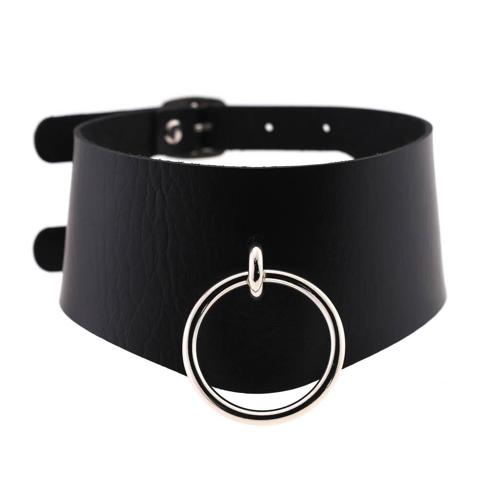 DIEZI Harajuku Black PU Leather Choker Necklace For Women Men Punk Gothic Round Heart Star Statement Pendant Tassel Necklace