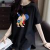 Short-sleeved T-shirt Women's Summer New Korean Version Loose Fashion Printed Curved Hem Hip-covering Top