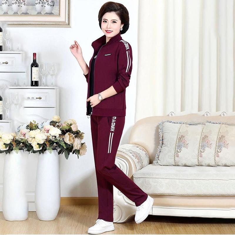 Giacca da completo casual da donna in due pezzi della madre Giacca sportiva con cerniera + pantaloni sportivi Abbigliamento da casa casual allentato da donna