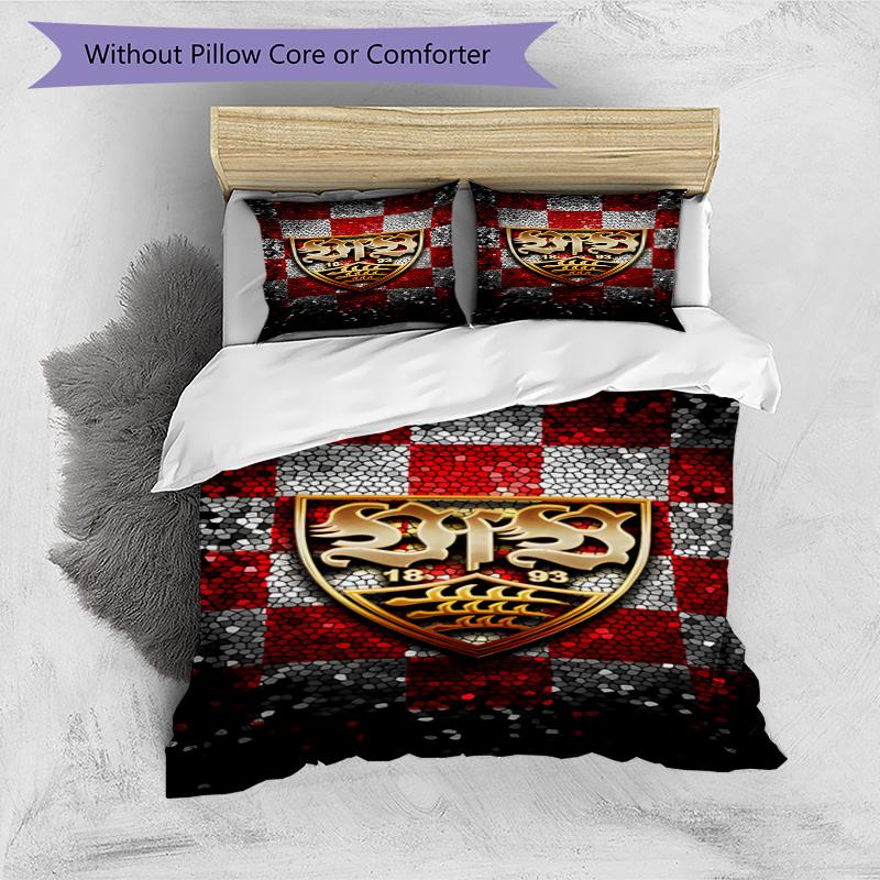 Vfb Fc Crest Printed Pattern Duvet Cover Set – Includes 1 Duvet Cover and 2 Matching Pillowcases Bedroom Decor Christmas Gifts