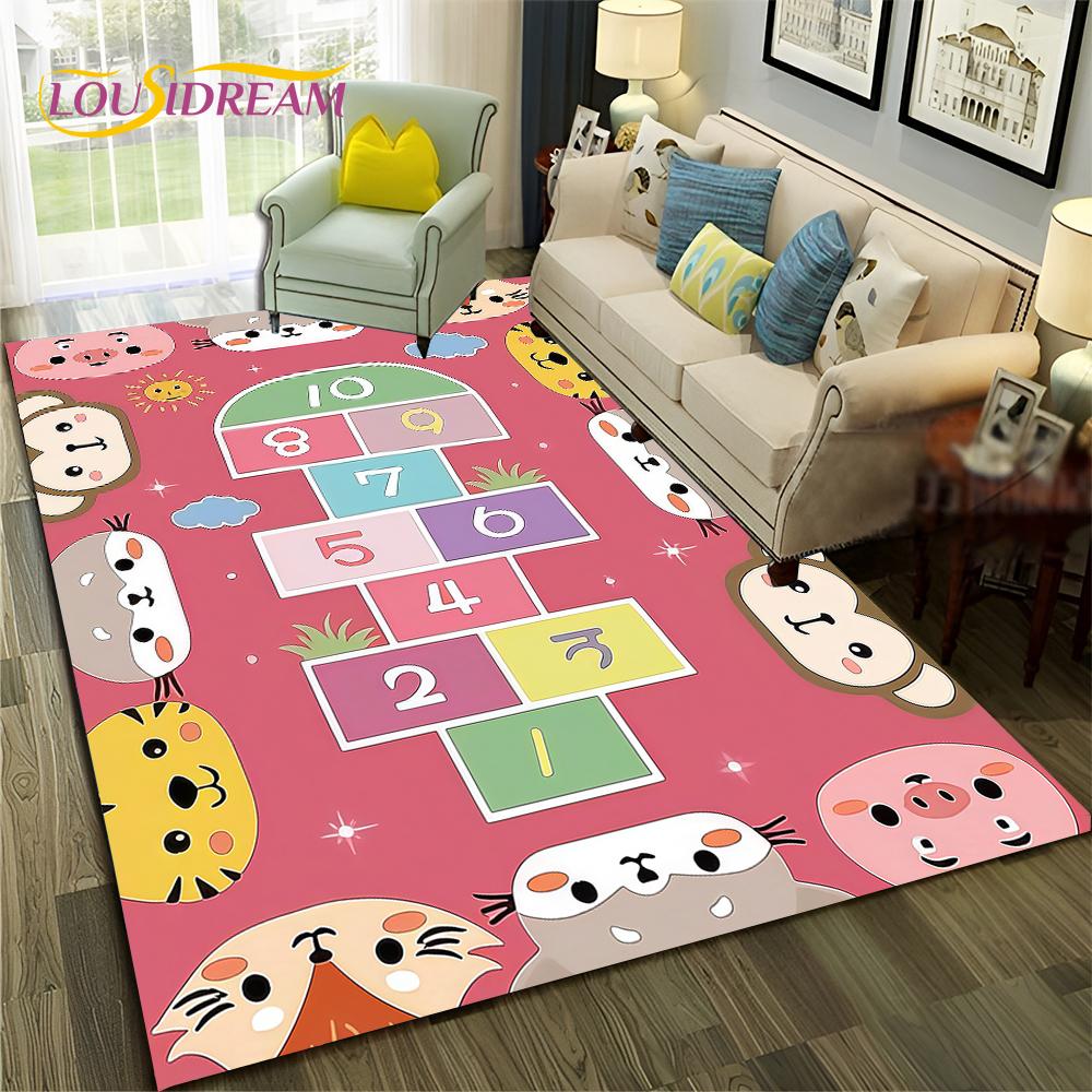 Funny Hopscotch Child Digital Games Boy Girls Carpet Rug for Home Living Room Bedroom Sofa Doormat Decor,Non-slip Floor Mat
