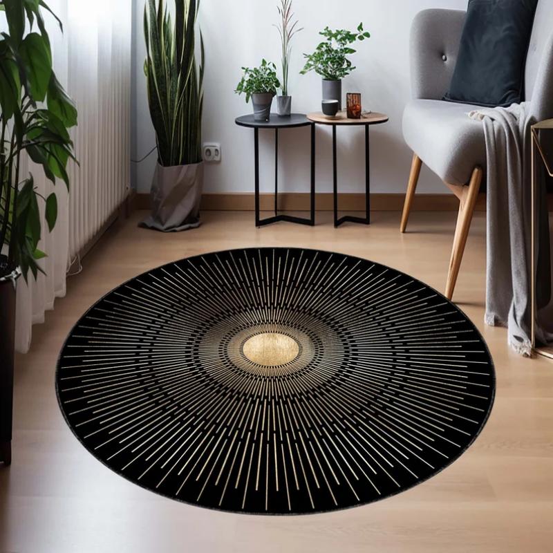Vibrant Abstract Color Circle Geometric Round Rug Boho Retro Non Slip Soft Carpet Living Room Dorm Bedroom Trendy Indoor Decor