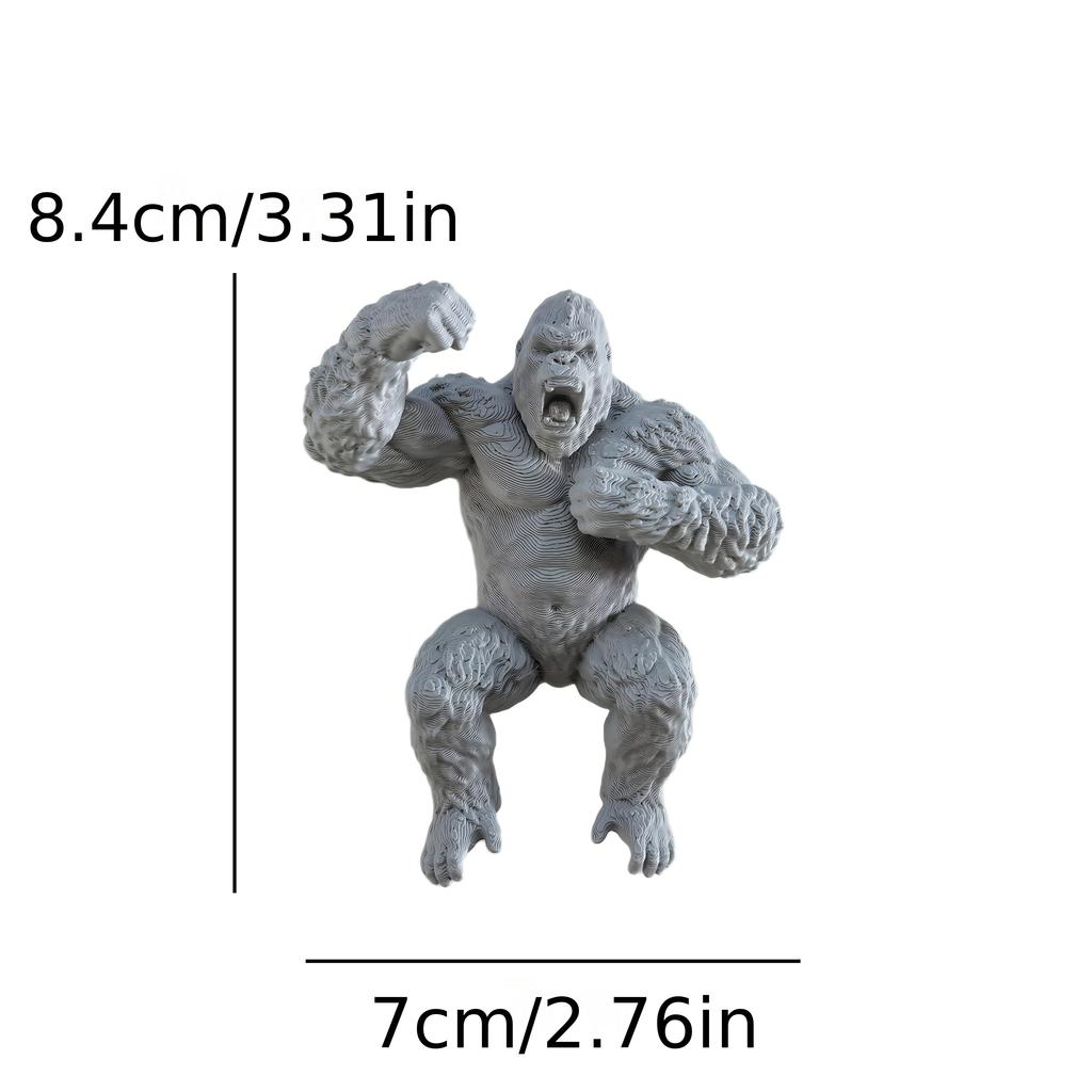 Creative Roar Gorilla Desk Monitor Topper Figurine 3D Printed Statue Grey Ape Ornament for Computer Monitor Shelves Office Decor