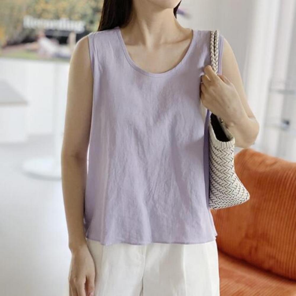New Arrivals Open Run Women Sleeveless Simple Basic Blouse