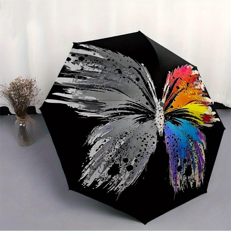 1pc Butterfly Colors Automatic Open 8-Rib Windproof Umbrella, Travel & Commuting, Suitable for All Seasons, Lightweight Portable 072