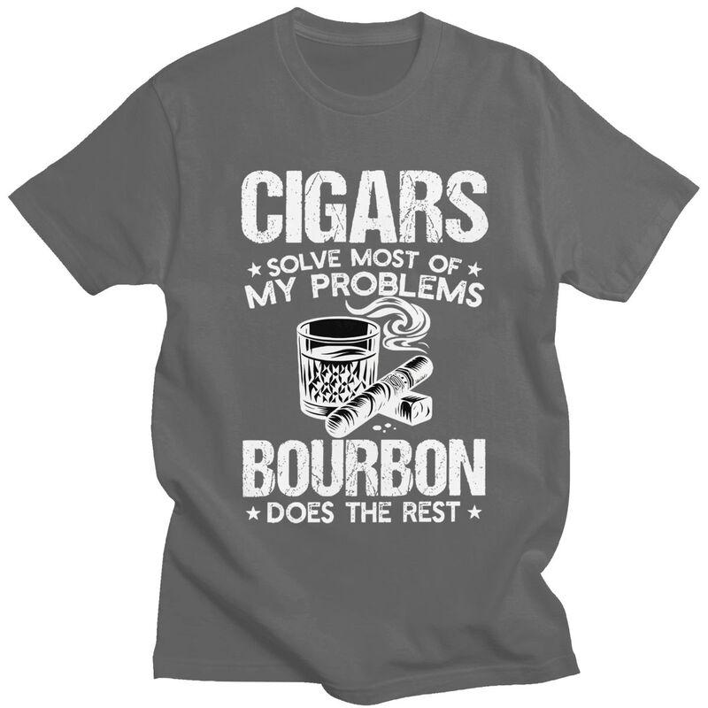Male Cigars Solve Most Of My Problems Bourbon Does The Rest T Shirt Pure Cotton Tshirt Fashion Casual Creative Graphics Tee Top