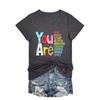 Summer V-neck Inspirational Text Printed Top Fashionable Casual Short Sleeved Women's T-shirts