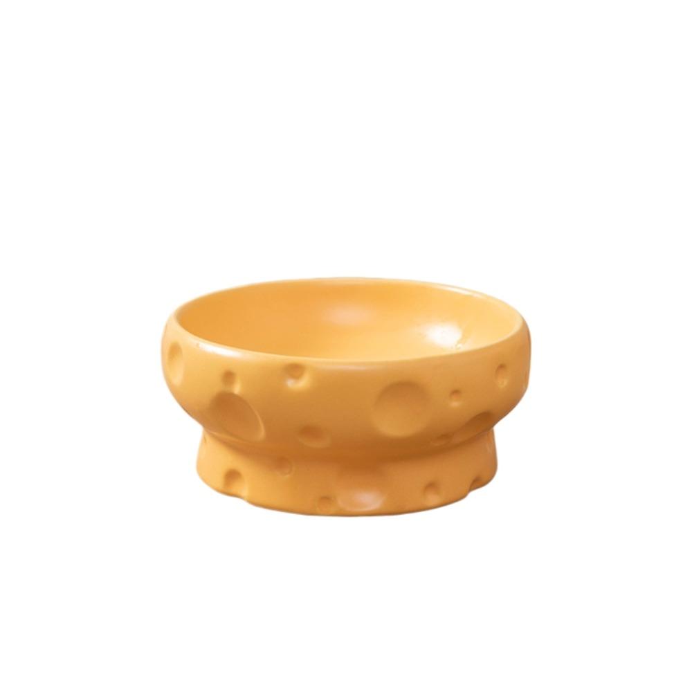 Large Diameter Elevated Cat Bowl Anti-knock Cheese Shape Neck Protection Bowl Anti-choke Ceramic Water Bowl for Pets Cats Dogs