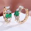 1 Pair Golden Color Rectangle Cut White Green Blue Purple Stone Drop Earrings Teardrop Dangle Hook Earrings Wedding Jewelry Gifts