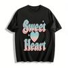 Sweet Heart Gradient Print Casual T-Shirt Women Y2K Style Loose Fit Short Sleeve Top for Daily Wear Pure Cotton T-shirt